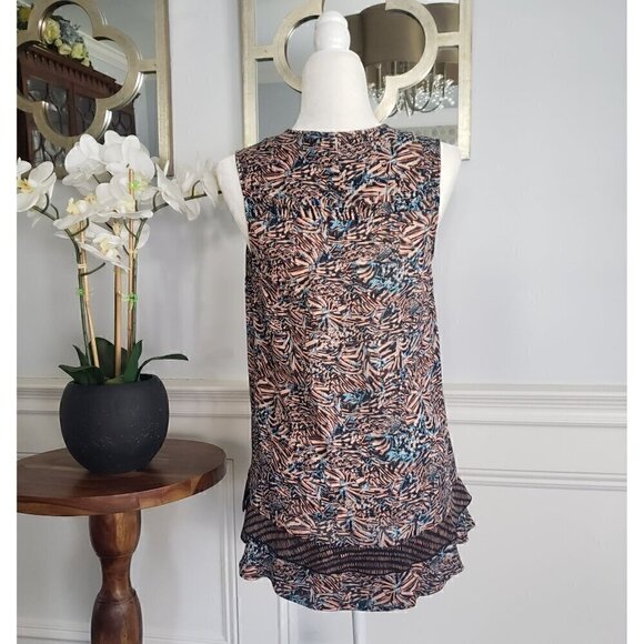 New PROENZA SCHOULER 100% Silk Print Sleeveless Bias Hem Hi Low Tunic Top Sz SM - Picture 3 of 15